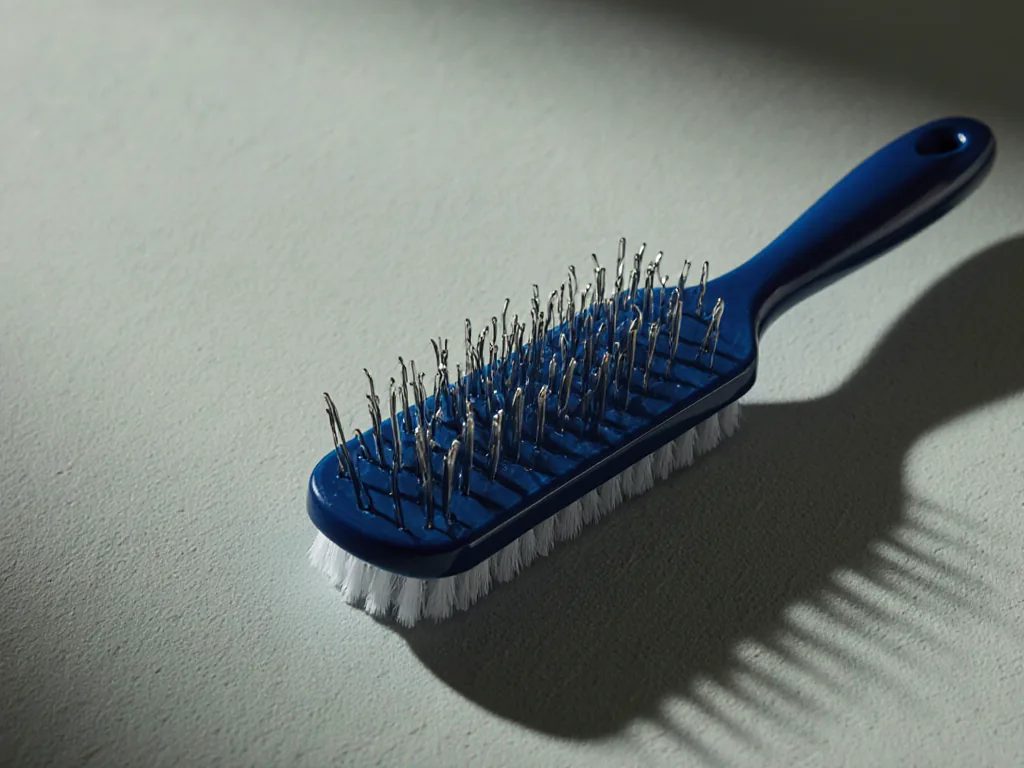 Slicker brush with a blue handle and fine wire pins